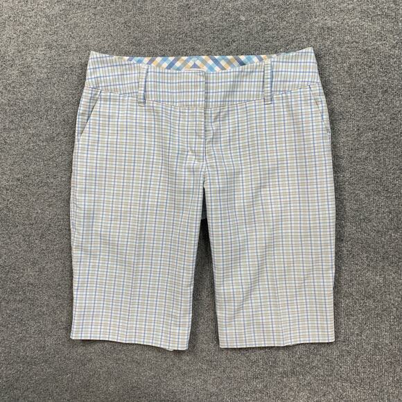 Adidas Shorts Womens 4 Multi Plaid Bermuda Performance Golf Zip Fly Pocket - Picture 2 of 13